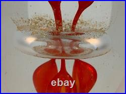 Vintage Hand Blown Art Glass Paperweight with Frosted Swirl & Red Abstract Dec