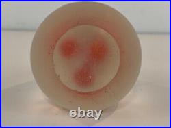 Vintage Hand Blown Art Glass Paperweight with Frosted Swirl & Red Abstract Dec