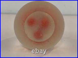 Vintage Hand Blown Art Glass Paperweight with Frosted Swirl & Red Abstract Dec