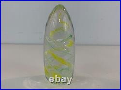 Vintage Hand Blown Art Glass Paperweight with Yellow Swirl Decorations