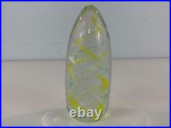 Vintage Hand Blown Art Glass Paperweight with Yellow Swirl Decorations