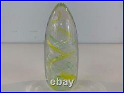 Vintage Hand Blown Art Glass Paperweight with Yellow Swirl Decorations