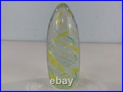 Vintage Hand Blown Art Glass Paperweight with Yellow Swirl Decorations