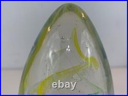 Vintage Hand Blown Art Glass Paperweight with Yellow Swirl Decorations