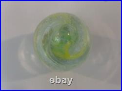 Vintage Hand Blown Art Glass Paperweight with Yellow Swirl Decorations