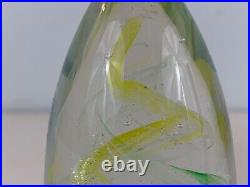 Vintage Hand Blown Art Glass Paperweight with Yellow Swirl Decorations