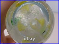 Vintage Hand Blown Art Glass Paperweight with Yellow Swirl Decorations