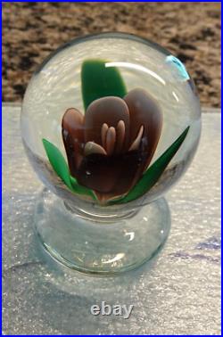 Vintage Harold Hacker Art Glass Footed Lampwork Crimp Crocus Paperweight