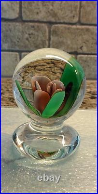 Vintage Harold Hacker Art Glass Footed Lampwork Crimp Crocus Paperweight