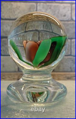 Vintage Harold Hacker Art Glass Footed Lampwork Crimp Crocus Paperweight