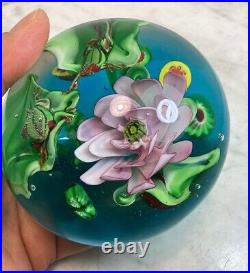 Vintage Large Art Glass Frogs Lilypad Flower Paperweight Unusual