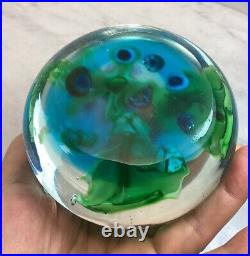 Vintage Large Art Glass Frogs Lilypad Flower Paperweight Unusual