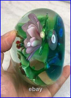 Vintage Large Art Glass Frogs Lilypad Flower Paperweight Unusual