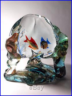 Vintage Large MURANO AQUARIUM Glass Art Italian Fish Paperweight Sculpture