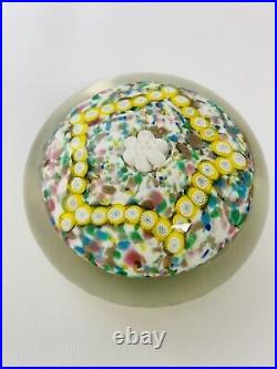 Vintage Large Millefiori Hand Blown Paperweight Floral Star