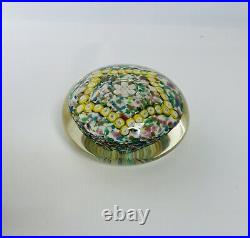 Vintage Large Millefiori Hand Blown Paperweight Floral Star