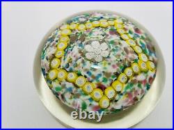 Vintage Large Millefiori Hand Blown Paperweight Floral Star