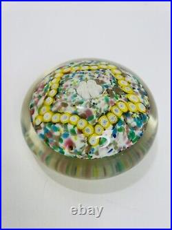 Vintage Large Millefiori Hand Blown Paperweight Floral Star