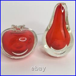 Vintage MCM Paperweight/ bookend Art Glass Orange and Clear glass, pear & apple