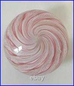 Vintage MURANO Hand Blown Pink Ribbon Swirl, Latticino Art Glass Paperweight