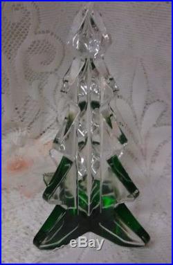 Vintage Mikasa Art Green Clear Glass Crystal Figurine Christmas Tree Paperweight