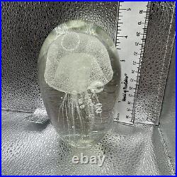 Vintage Moon Jellyfish Paperweight Studio Art Glass Sculpture Glows In Dark EUC