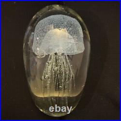 Vintage Moon Jellyfish Paperweight Studio Art Glass Sculpture Glows In Dark EUC