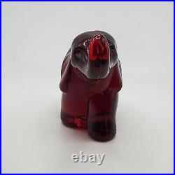 Vintage Moser Crystal Glass Ruby Red Elephant Art Glass Paperweight Signed