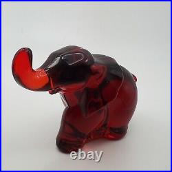 Vintage Moser Crystal Glass Ruby Red Elephant Art Glass Paperweight Signed