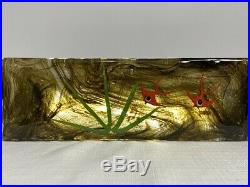 Vintage Murano Art Glass Fish Aquarium Fused Block Paperweight Sculpture 11.5