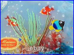 Vintage Murano Art Glass Fish Aquarium Paperweight Sculpture Sparkling Reef