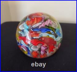 Vintage Murano Art Glass Paperweight Latticinio Ribbon SIGNED