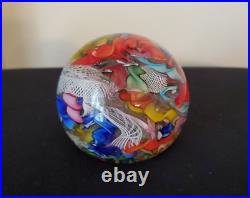 Vintage Murano Art Glass Paperweight Latticinio Ribbon SIGNED