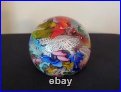 Vintage Murano Art Glass Paperweight Latticinio Ribbon SIGNED