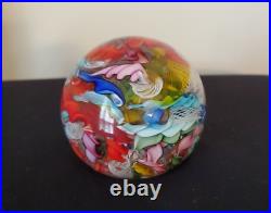 Vintage Murano Art Glass Paperweight Latticinio Ribbon SIGNED