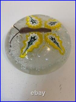 Vintage Murano Art Glass Paperweight Millefiori Butterfly On Bubbles