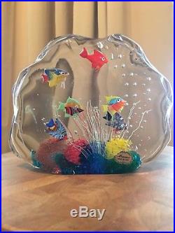 Vintage Murano Fish Aquarium Block Paperweight Italy Art Glass
