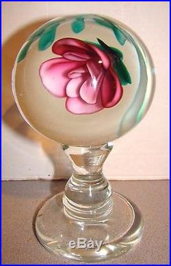 Vintage Murano Glass Millville Style Crimp Rose Pedestal Paperweight