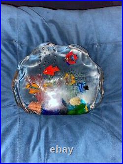 Vintage Murano Glass Paperweight/Multicolor Fish Aquarium