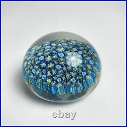 Vintage Murano Millefiori Art Glass Vintage Paperweight Blue Foil Label 3-3/8