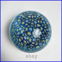 Vintage Murano Millefiori Art Glass Vintage Paperweight Blue Foil Label 3-3/8