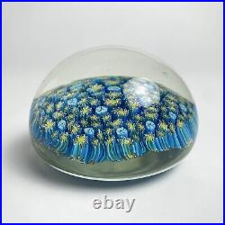 Vintage Murano Millefiori Art Glass Vintage Paperweight Blue Foil Label 3-3/8