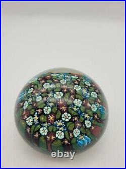 Vintage Murano Paperweight Millefiori Canes Art Glass Green Blue Red White