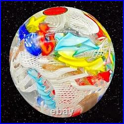 Vintage Murano Paperweight Ribbon Swirl Latticino Multicolor Art Glass Italy 2T