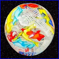 Vintage Murano Paperweight Ribbon Swirl Latticino Multicolor Art Glass Italy 2T