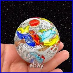 Vintage Murano Paperweight Ribbon Swirl Latticino Multicolor Art Glass Italy 2T