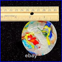 Vintage Murano Paperweight Ribbon Swirl Latticino Multicolor Art Glass Italy 2T