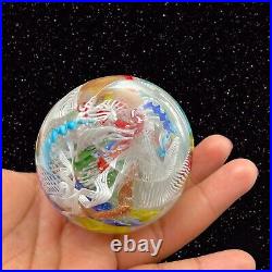 Vintage Murano Paperweight Ribbon Swirl Latticino Multicolor Art Glass Italy 2T