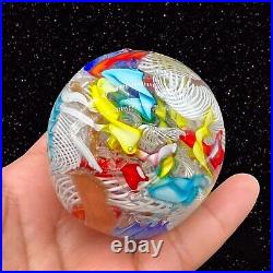 Vintage Murano Paperweight Ribbon Swirl Latticino Multicolor Art Glass Italy 2T