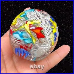 Vintage Murano Paperweight Ribbon Swirl Latticino Multicolor Art Glass Italy 2T